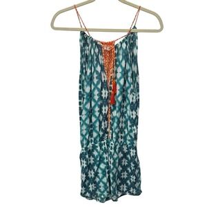 Sofia‎ by ViX XS Romper Green Blue White Orange Tassel Tie Beach Cover Up